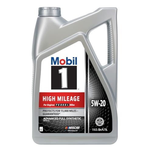 Mobil 1 High Mileage Full Synthetic Motor Oil 5W-20, 5 Quart - size: 5 Quart (Pack of 1), style: Full Synthetic High Mileage