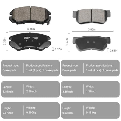 D924+D813 Front and Rear Ceramic Brake Pads Kit Fit For Hyundai Elantra 2007-2009, For Sonata 2003-2008, For Tucson 2005-2009, For Kia Magentis 2003-2010, For Optima 2003-2010 - style: HZ924+HZ813