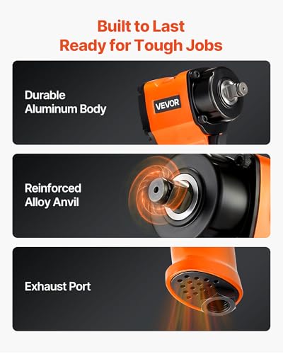 VEVOR 1/2-Inch Air Impact Wrench, Up to 738 ft-lbs Nut-busting Torque, Stubby Size & Lightweight Pneumatic Impact Gun for Auto Repairs and Maintenance - size: 5.9 x 7.1 x 2.4 in, style: 1/2" Stubby Size
