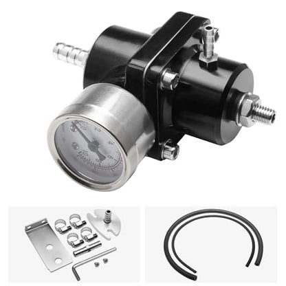 Adjustable Fuel Pressure Regulator With Gauge Hose 0-140 PSI Universal 6AN FPR Kit Aluminum Black - color: black