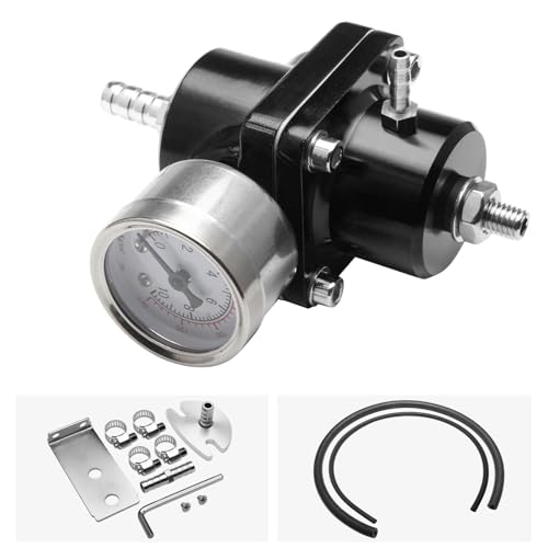 Adjustable Fuel Pressure Regulator With Gauge Hose 0-140 PSI Universal 6AN FPR Kit Aluminum Black - color: black