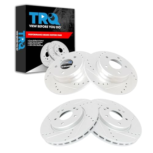TRQ Performance Front & Rear Brake Rotors Set 4 Piece G-Coated Slotted X - style: BRA13977