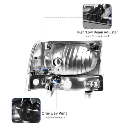 DWVO Headlight Assembly Compatible with 1999-2004 Ford F-250 F-350 F-450 F-550 Super Duty/2000-2004 Ford Excursion Replacement Headlamps Black Housing Clear Lens with Amber Reflector - color: Black+Clear Lens, style: Fit 99-04 F250