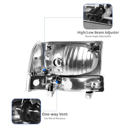 DWVO Headlight Assembly Compatible with 1999-2004 Ford F-250 F-350 F-450 F-550 Super Duty/2000-2004 Ford Excursion Replacement Headlamps Black Housing Clear Lens with Amber Reflector - color: Black+Clear Lens, style: Fit 99-04 F250