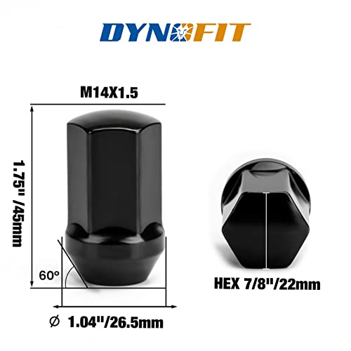 dynofit 24pcs 14x1.5 Stock Lug Nuts 1.75 inch(45mm) Height 7/8" Hex(22mm), M14-1.5 One-Piece Design Factory Wheel Lugnuts Compatible with Chevy Silverado & Tahoe GMC Sierra 1500 Buick Dodge Cadillac - color: Black, size: M14x1.5,1.75",Ram 1500