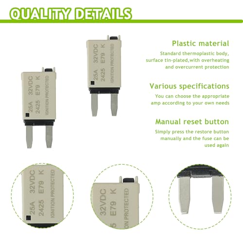 25A DC 12V-32V Manual Reset Circuit Breaker ATM Low Profile T1 Mini Blade Fuses Breakers for Car Trucks Marine Boat RV Solar and More,2 Pack - style: E79-ATM-Manual Reset