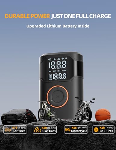 Tire Inflator Portable Air Compressor-150PSI Tire Air Pump, 5X Faster with Digital Gauge, Auto-Off & LED Light, Air Pump for Car Tires, Motorcycle, Bike, Balls & More, Car Gifts for Men Women