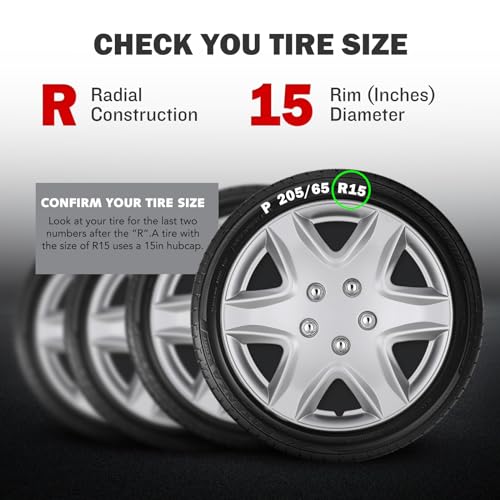 Hubcaps 15 Inch 4 Pcs Wheel Covers Compatible with 15" Cars - color: 5049-Silver-15