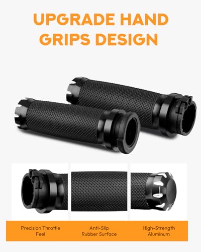 PBYMT 1inch Handlebar Grips, Cable Throttle Control Hand Grips Fit for Harley ’96-Later XL, ’96-’07 Touring, ’02-’17 VRSC, ’08-’13 XR, ’96-’17 Dyna (Except FXDLS) - color: Black