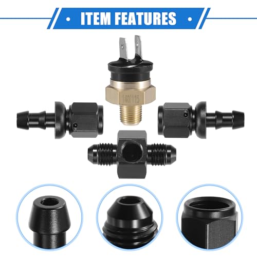 Coolant Hose Thermostat Switch Kit, 4AN 140'F on - 125'F Off Transmission Cooler Sensor Fan Oil Cooler Radiator Electric Switch Fitting Universal for Car Truck Metal Black - size: 140'F on - 125'F