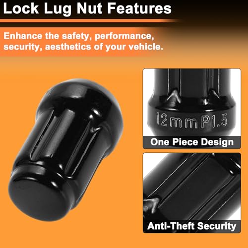 M12x1.5 Wheel Locking Nut with 1 Socket Key for Honda for Toyota Anti-Theft Tyre Tire Lock Nuts Removal Tool Black 1 Set - color: Black