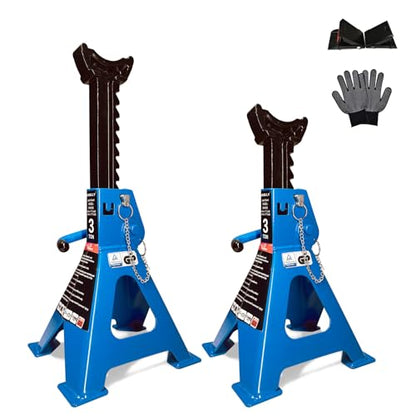 Car Jack Stands 3 Ton with Double Locking and Large Foot Base for Lifting Cars,SUVS,MPVS, Heavy Duty Steel, 6600 lb Capacity, 1 Pair, Blue - size: 3T+Wheel blocks