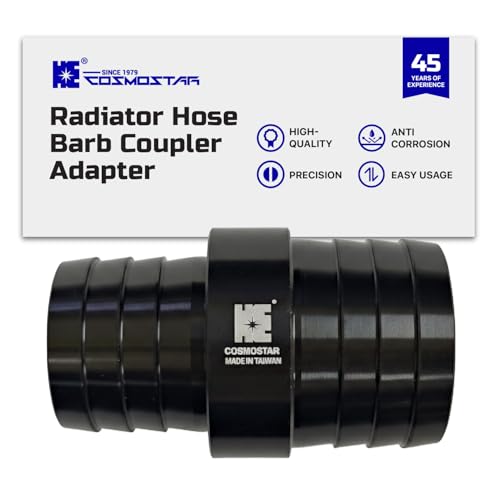 Cosmostar 1-1/4" to 1-1/2" Radiator Hose Barb Coupler Adapter with 1/8" NPT Steam Port for LS Swap – Aluminum Coolant Crossover Splice for Steam Vent Radiator Hose Fitting (Black)-NN2024N02