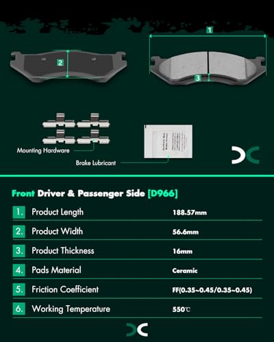 SCITOO Ceramic Brake Pads Sets Fit For Dodge For Ram 1500 2002-2005 - size: Front D966 [4PCS]