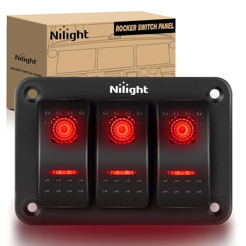 Nilight - 90019C 3 Gang Aluminum Rocker Switch Panel Toggle Dash 5 Pin ON/Off Pre-Wired Rocker Switch Red Backlit Switch for Automotive Car Marine Boat RV,2 Years Warranty - color: Red, size: 3 Gang