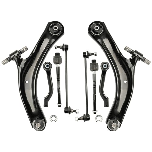 KAX 8pcs Suspension Kit for 𝐍𝐢𝐬𝐬𝐚𝐧 𝐑𝐨𝐠𝐮𝐞 2008-2013 & Rogue Select 2014-2015, 2 Lower Control Arms w/Ball Joints 2 Sway Bar Links 4 Inner Outer Tie Rods, K621452 K621453 High-Strength Steel - size: Nissan Rogue 2008-2013