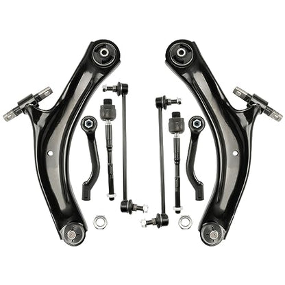 KAX 8pcs Suspension Kit for 𝐍𝐢𝐬𝐬𝐚𝐧 𝐑𝐨𝐠𝐮𝐞 2008-2013 & Rogue Select 2014-2015, 2 Lower Control Arms w/Ball Joints 2 Sway Bar Links 4 Inner Outer Tie Rods, K621452 K621453 High-Strength Steel - size: Nissan Rogue 2008-2013