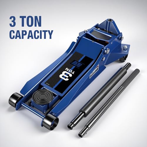 Floor Jack 3 Ton Extra Long Reach Hydraulic Low Profile Floor Jack with Dual Piston Quick Lift Pump, Home and Workshop Car Maintenance for Various Vehicles, 3 Ton (6,600 lbs) Capacity, Blue