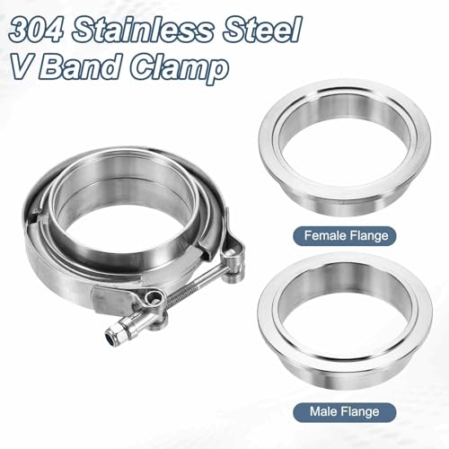 HARFINGTON 2pcs V Band Clamp with Flange 2.75 Inch 304 Stainless Steel Male Female V-Band Exhaust Clamp Flange Kit for Auto, Silver - size: 2.75 Inch