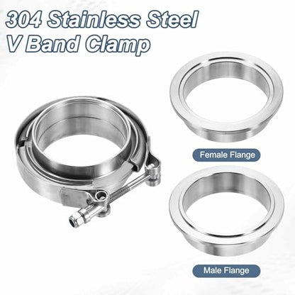 HARFINGTON 2pcs V Band Clamp with Flange 2.75 Inch 304 Stainless Steel Male Female V-Band Exhaust Clamp Flange Kit for Auto, Silver - size: 2.75 Inch