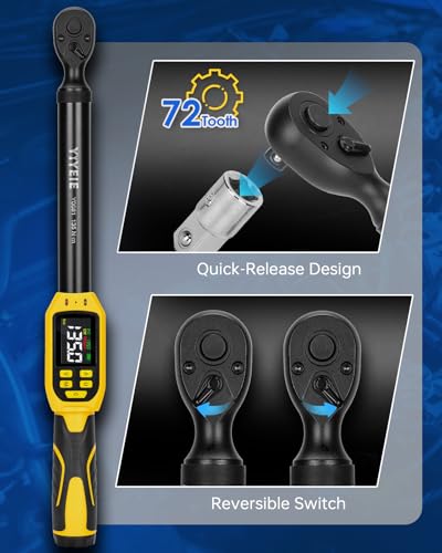 YIYEIE 3/8" Drive Digital Torque Wrench, 5-99.5 Ft-lb (6.7-135 N.m) - size: 3/8" 4 PC