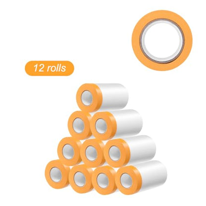 HARFINGTON 12 Rolls Pre-Taped Masking Film 25.6" x65.6ft Tape and Drape Painters Plastic Drop Cloth Film with Tape Plastic Sheeting for Automotive Painting Covering - color: Yellow, size: 25.6"x65.6ft
