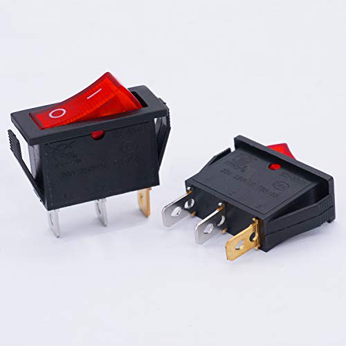 TWTADE / 6Pcs Rocker Switch Illuminated Red Light On/Off SPST 3 Pin 2 Position Toggle Switch Snap AC 250V/16A, 125V/20A KCD3-101N-R - color: Red-ON/Off - KCD3, size: Narrow Rectangle