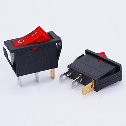 TWTADE / 6Pcs Rocker Switch Illuminated Red Light On/Off SPST 3 Pin 2 Position Toggle Switch Snap AC 250V/16A, 125V/20A KCD3-101N-R - color: Red-ON/Off - KCD3, size: Narrow Rectangle