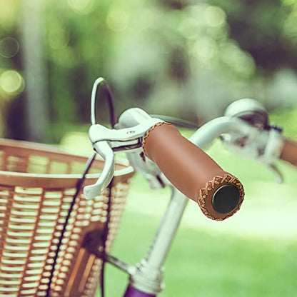 SOLODRIVE Bike Handlebar Grips, Vinyl Leather Grips for Beach Cruiser Bike - color: Brown
