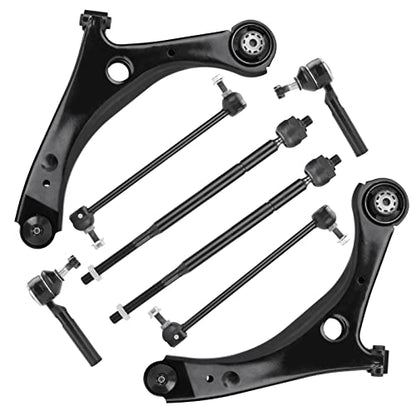 8PCS Front Lower Control Arm for Dodge Grand Caravan 2008-2018, for Chrysler Town & Country 2008-2016, for Volkswagen Routan 2009-2010, Sway Bar + Outer Tie Rod End Link Suspension Kit K622034 K622033