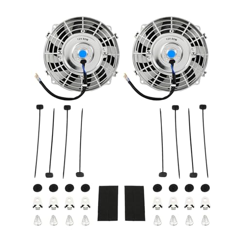 7'' Inch Chrome Universal Slim Fan Push Pull Electric Radiator 12V 80W High Performance Cooling Fan Mount Kit Set of 2 - color: Chrome, size: 7 Inch-2 Pieces