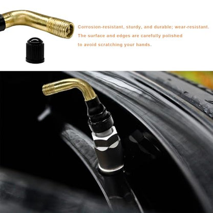2 PCS PVR60/PVR70 Valve Stems, 90° Bent Brass Tire Valve Stem with Snap-in Rubber Base, Angled Tyre Nozzle Core Compatible with Most Tubeless Tire Rims on Motorcycle Scooter ATV