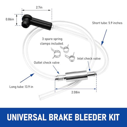 Brake Bleeder Kit, One Way Check Valve Brake Fluid Hose Hydraulic Bleeding Tool with Clamps, Heavy Duty Tube Bleeding Tool Kit for Car Motorcycle Clutch, Car Accessories (Black) - color: Black
