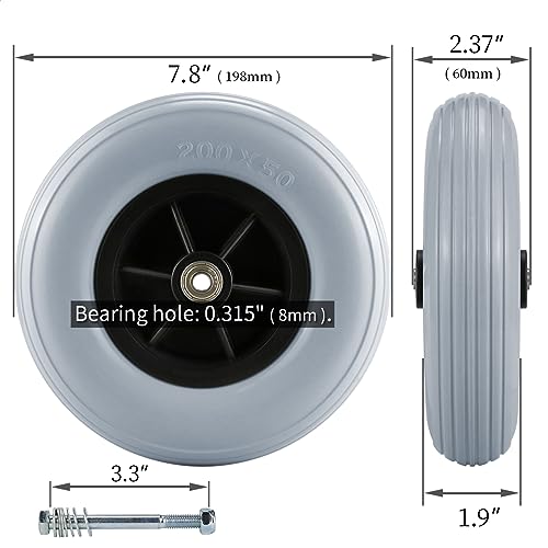 Pair of 8" x 2" (200x50) Caster Wheels for Electric/Power Wheelchair - 8 inch Solid Tire Replacement Wheels (8"x 2" (200x50) - Gray)