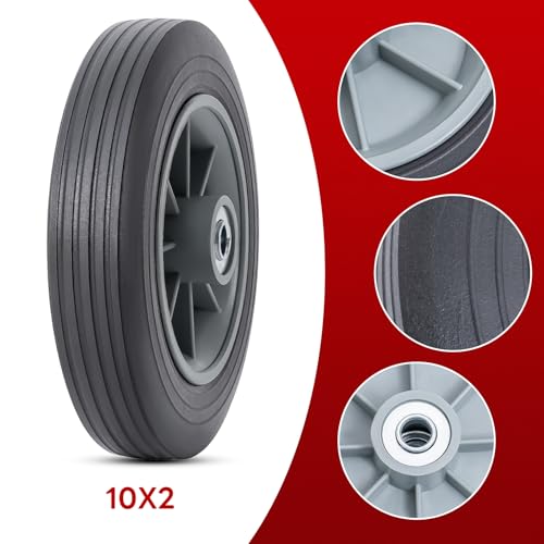 2 Pcs 10 inch Solid Rubber Tires, 10" x 2" Flat Free Tire and Wheel