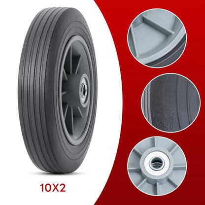 2 Pcs 10 inch Solid Rubber Tires, 10" x 2" Flat Free Tire and Wheel