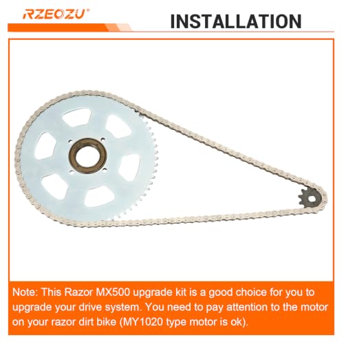 MX650 Dirt Bike Rear Sprocket 65 Tooth 35 Chain Upgrade Kit Replacement for Razor MX500 SX500 RSF650 Electric Dirt Rocket with MY1020 Motor Parts - color: Silver