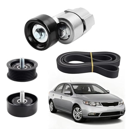 Tensioner, Idler Pulley & V-Ribbed Serpentine Belt Kit for K-ia & Hyu-ndai - size: 2528125000