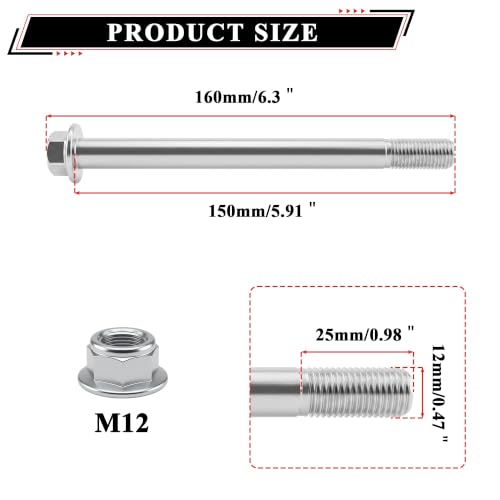 M12 150mm/5.91" Front Rear Wheel Axle Nut Bolt Kit Replacement - size: 150mm/5.90"