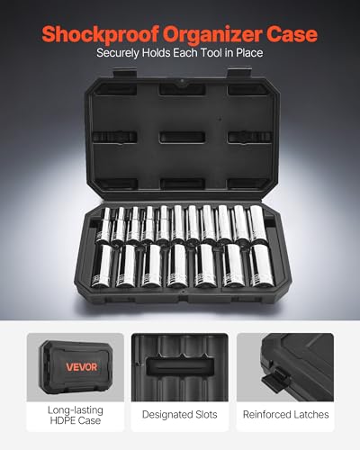VEVOR Socket Set, 18 Pieces, 1/2 inch Drive Socket Tool Set, Metric Size from 10 to 27 mm, Mechanic Tool Kit with Storage Case, Clear Markings, Chrome Plated CR-V Alloy Steel, for Automotive Repair - size: 18-PCS
