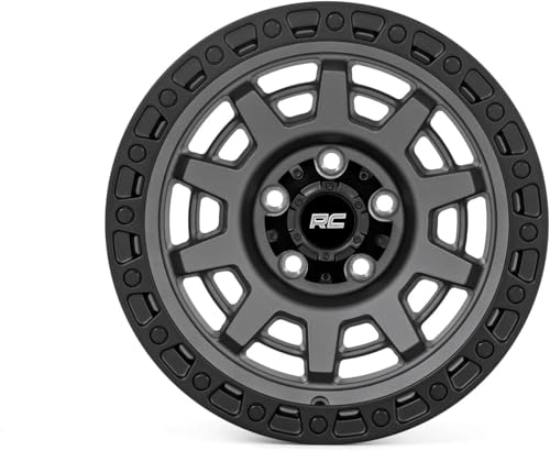 Rough Country 85 Series 17x9 Wheel - 5x4.5" Bolt Pattern, 12mm Offset, Gunmetal Gray with Black Simulated Beadlock, One-Piece Aluminum Off-Road Wheel