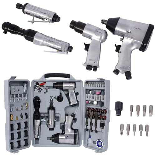 71 Piece Air Tools and Accessories Kit, Pneumatic Tools with Impact Wrench, Air Ratchet, Die Grinder, Aire Hammer, Hose Fittings, Storage Case, Silver - size: 71 Piece