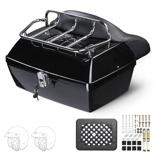 Yescom 48L Universal Motorcycle Tail Box Top Case Luggage with Top Rack & - size: 48L for Harley