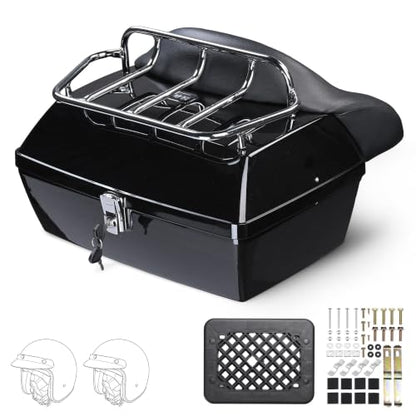 Yescom 48L Universal Motorcycle Tail Box Top Case Luggage with Top Rack & - size: 48L for Harley