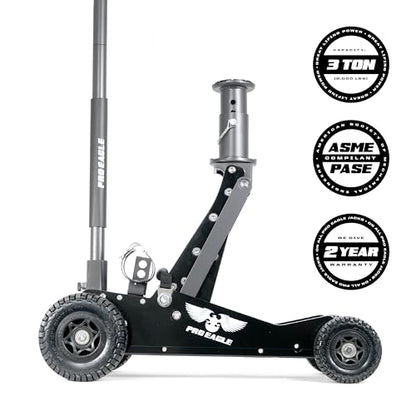 Pro Eagle 3 Ton Kratos Big Wheel Off Road Jack - Heavy Duty Hydraulic Floor Jack for Lifted Trucks & SUVs - All Terrain High Lift with 8 inch Extension & Skid Plate
