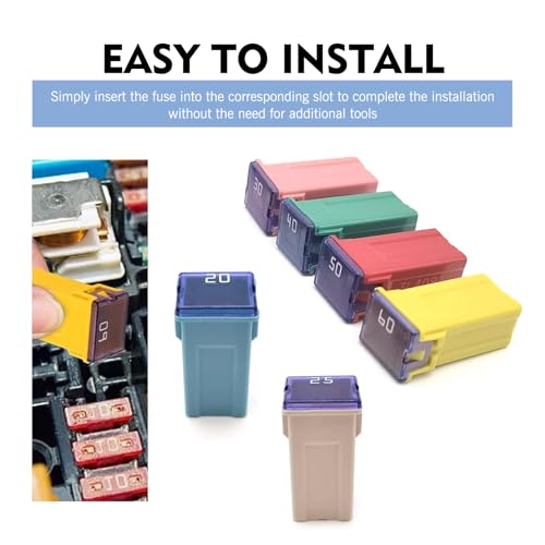 6 PCS Car Fuse Combination Set, 20A 25A 30A 40A 50A 60A Fuses Automotive Kit, 1.06" x 0.47" x 0.39" Square Blade Fuse Replacement, Universal for Cars (Multicolored)
