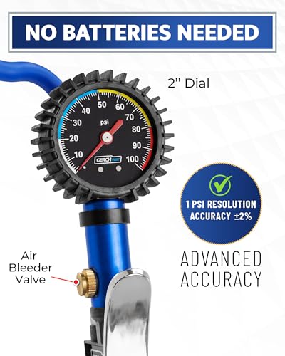 Tire Inflator with Pressure Gauge — Air Chuck with Gauge for Air Compressor - size: Extended (Gauge/Case/Accs.)