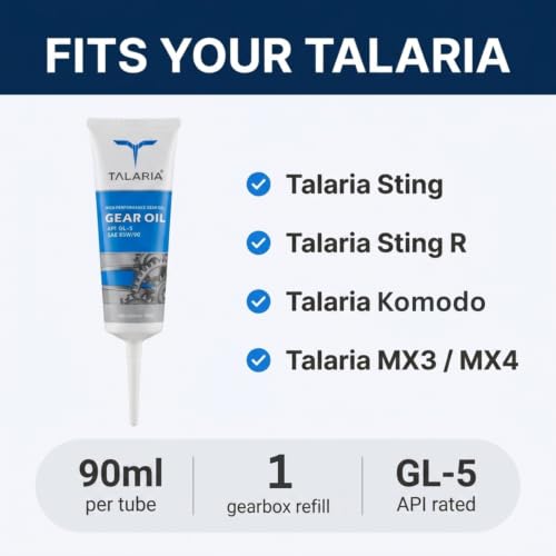 Gear Oil Compatible with Talaria Sting R MX5/MX4/MX3 Komodo, OEM Compatible with Talaria Gearbox, Talaria Komodo Gear Oil MX5 Oil Change, 90ml 85W/90 with Precision Nozzle