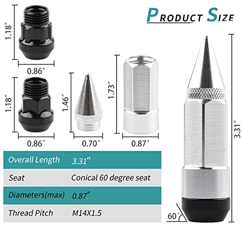 M14X1.5 Spikes Lug Nuts 24PCS - color: Silver