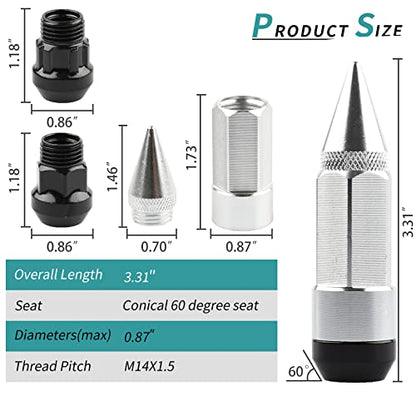 M14X1.5 Spikes Lug Nuts 24PCS - color: Silver